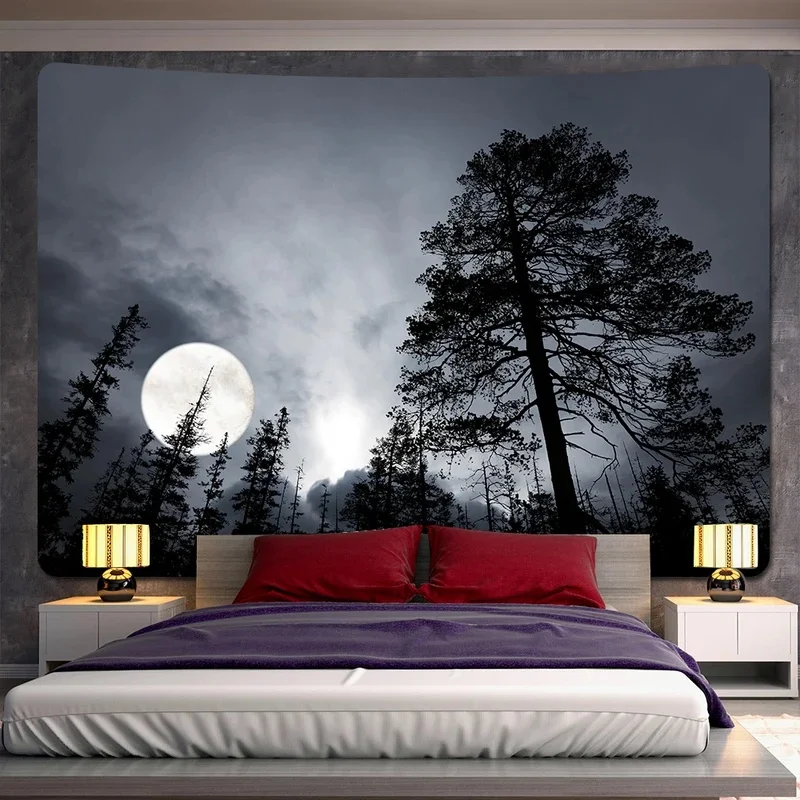 VIKAMA Forest Tree Wall Tapestry Low Angle Shot Tall Pine Trunks Bright Blue Sky Nature Scenery Fabric Wall Backdrop