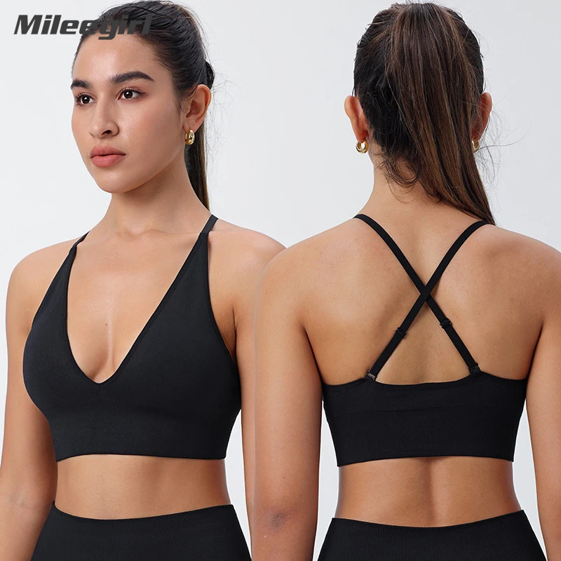 Mileegirl Adjustable Shoulder Straps Sports Bra Women Backless Sexy Yoga Bra Large-sized Fitness Gym Bra Running Sports Crop Top