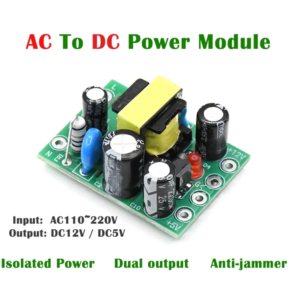 AC-DC Power Supply Module 110V-220V To 5V 12V Dual Output Isolated Converter 100mA 500mA For Arduino DIY Projects