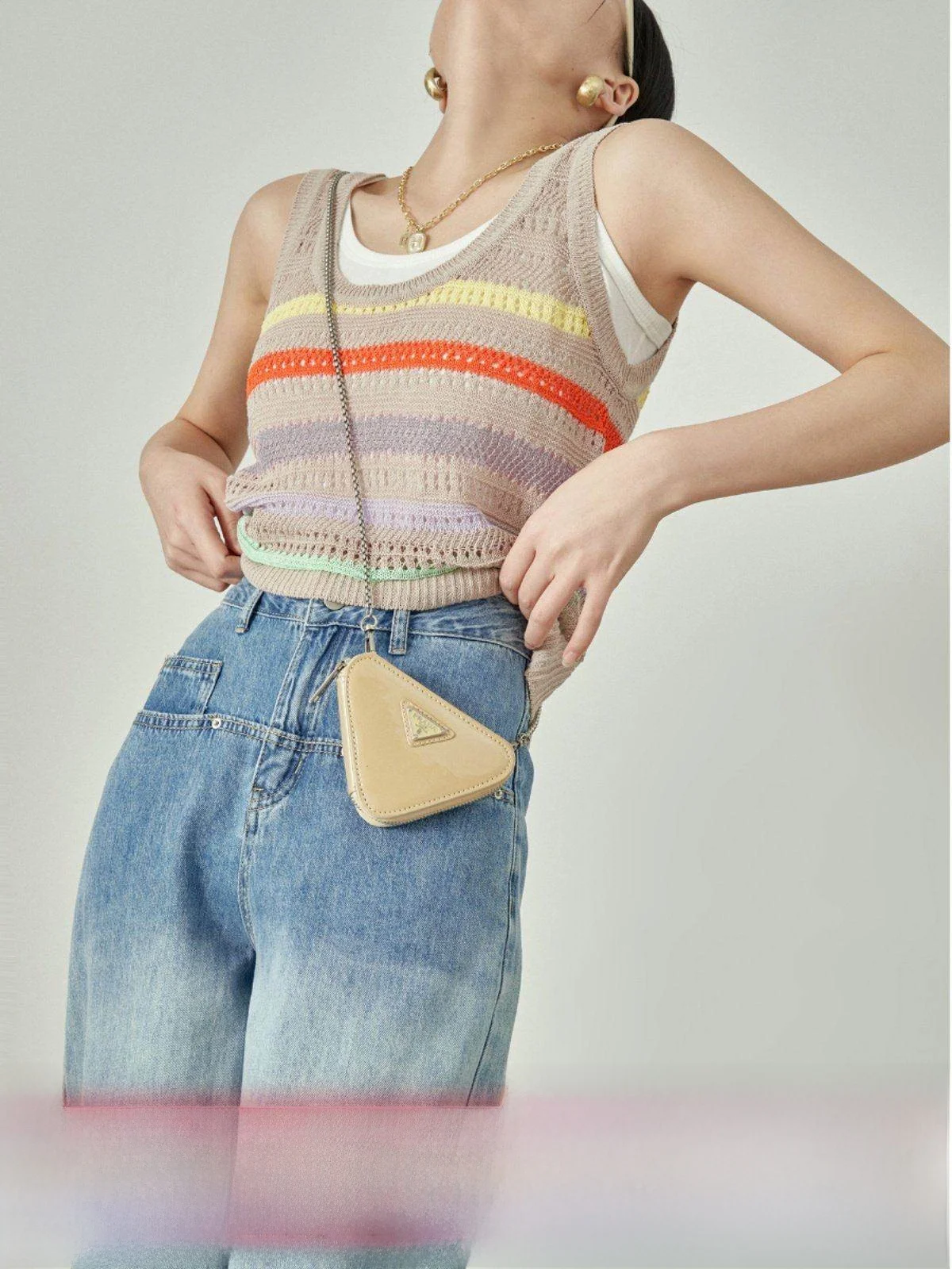 

Women's Rainbow Stripes Knitted Tube Top Vest Hollow out Design Summer Faion Two-Piece Set Straight Cut Commute Sle