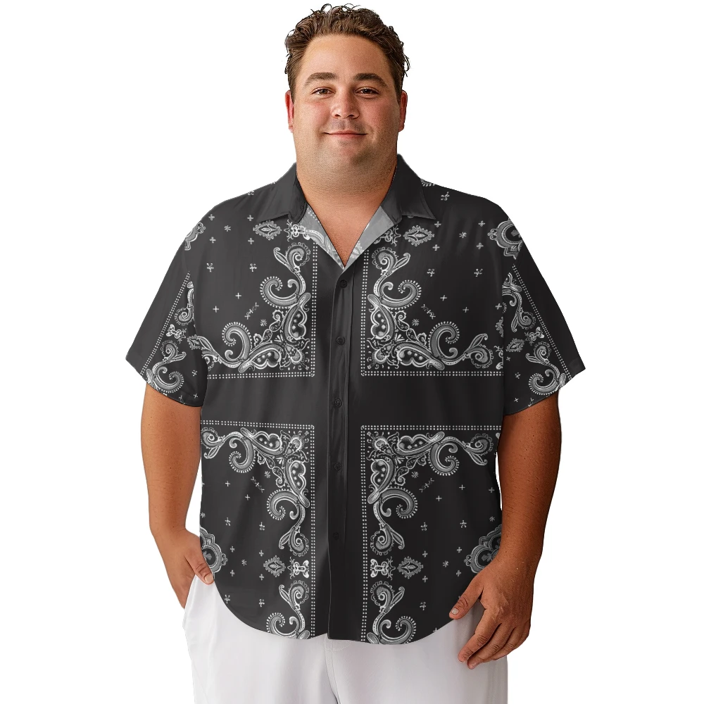 

2024 new Men's shirts plus size National Grain symmetrical cross printed clothing casual short-sleeved