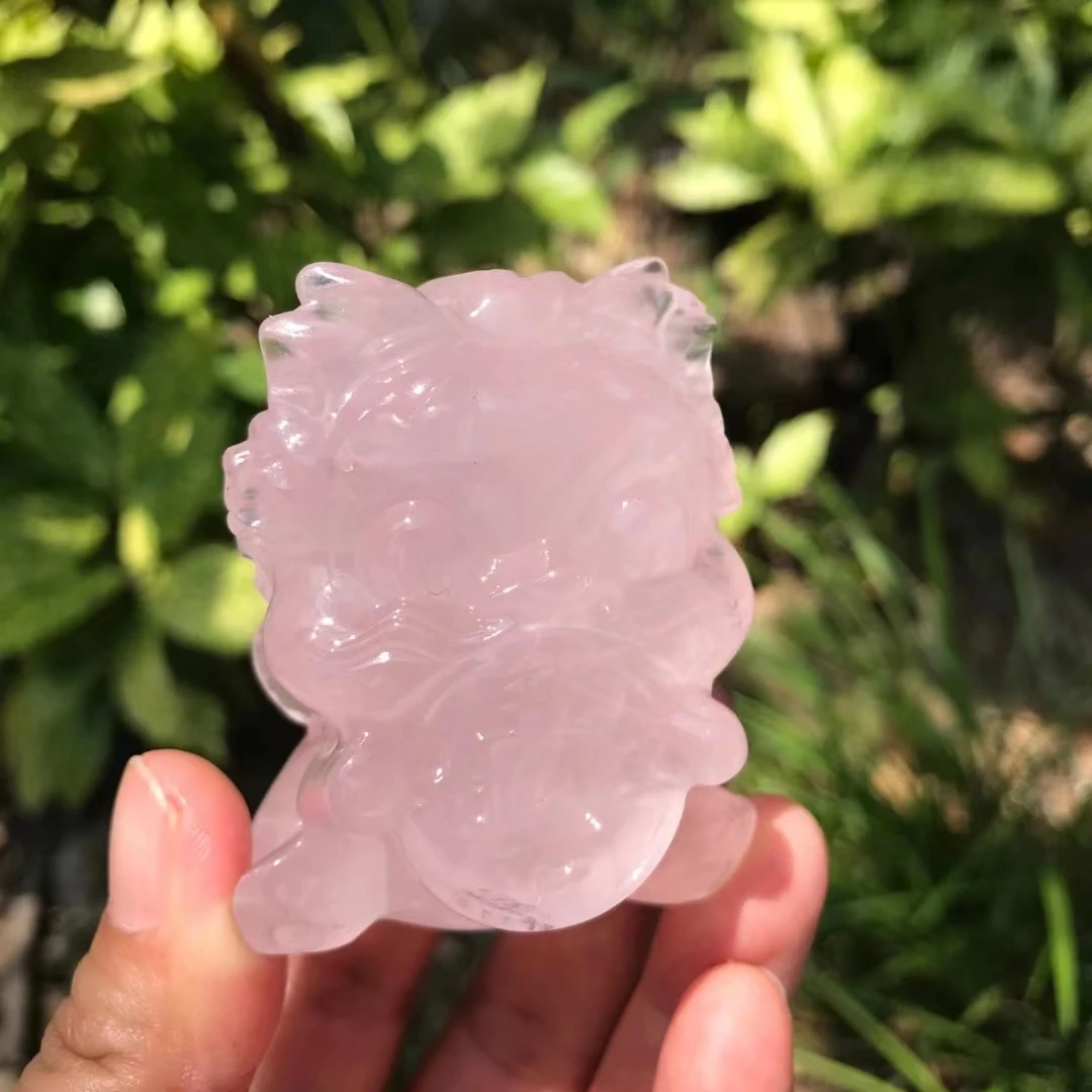 5-6cm Animal Statue Natural Healing Crystal Pink Quartz Carved Stone Figurine Crafts Home Decor Room OrnamentGifts