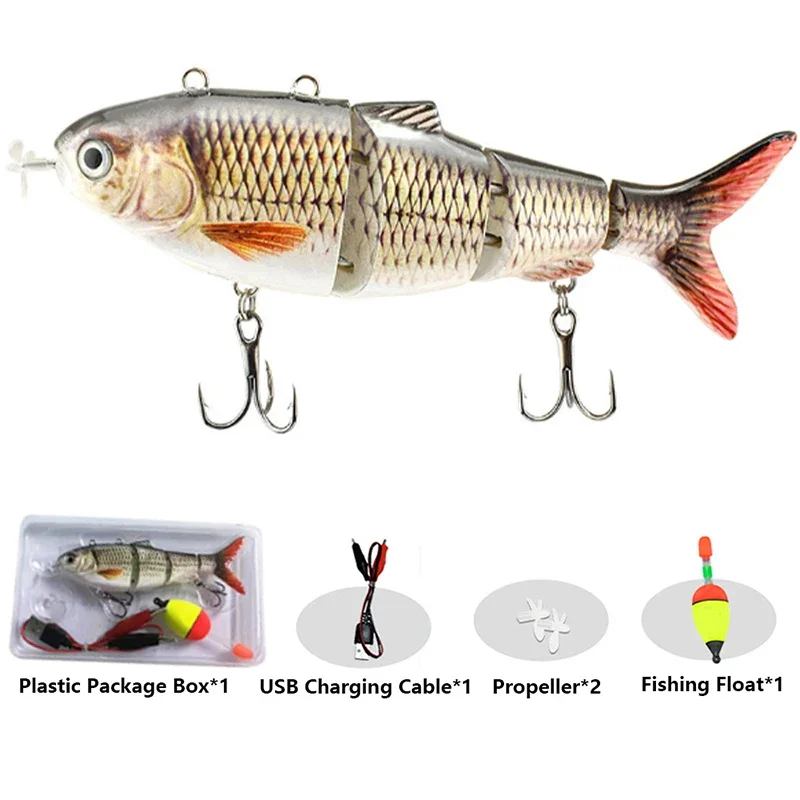 5''Electric Fishing Lure 4-Segement Multi Jointed Fishing Bait USB Rechargeable Robotic Swimming Lure LED Light Wobbler Swimbait