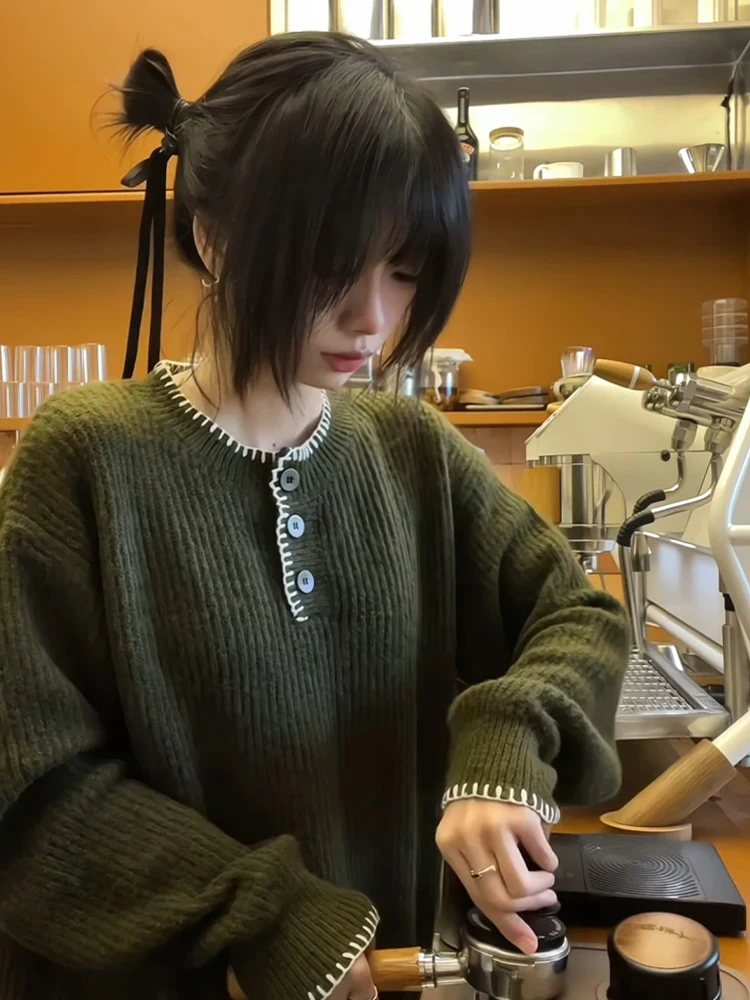 

Мужской свитер в американском ретро-стиле с воротником Хенри, осенне-зимний, свободного кроя, в стиле Lazy Sle Design, комфортный топ