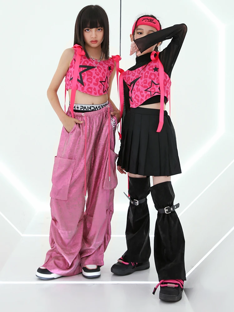 Cool Style Girls Clothes Kpop Outfits Jazz Dance Costume Pink Vest Pants Hip Hop Clothing Concert Stage Performance Suit BL11872