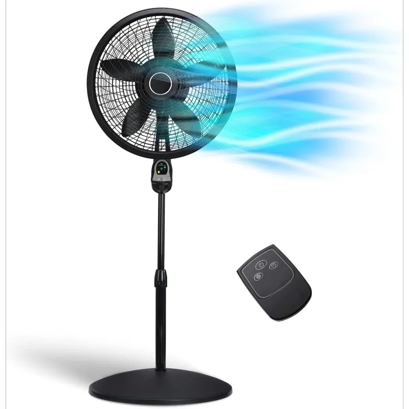 

Living Room, 18", Black, Oscillating Cyclone Pedestal Fan, Adjustable Height 3 Speeds, for Bedroom, Timer, Remote Control,