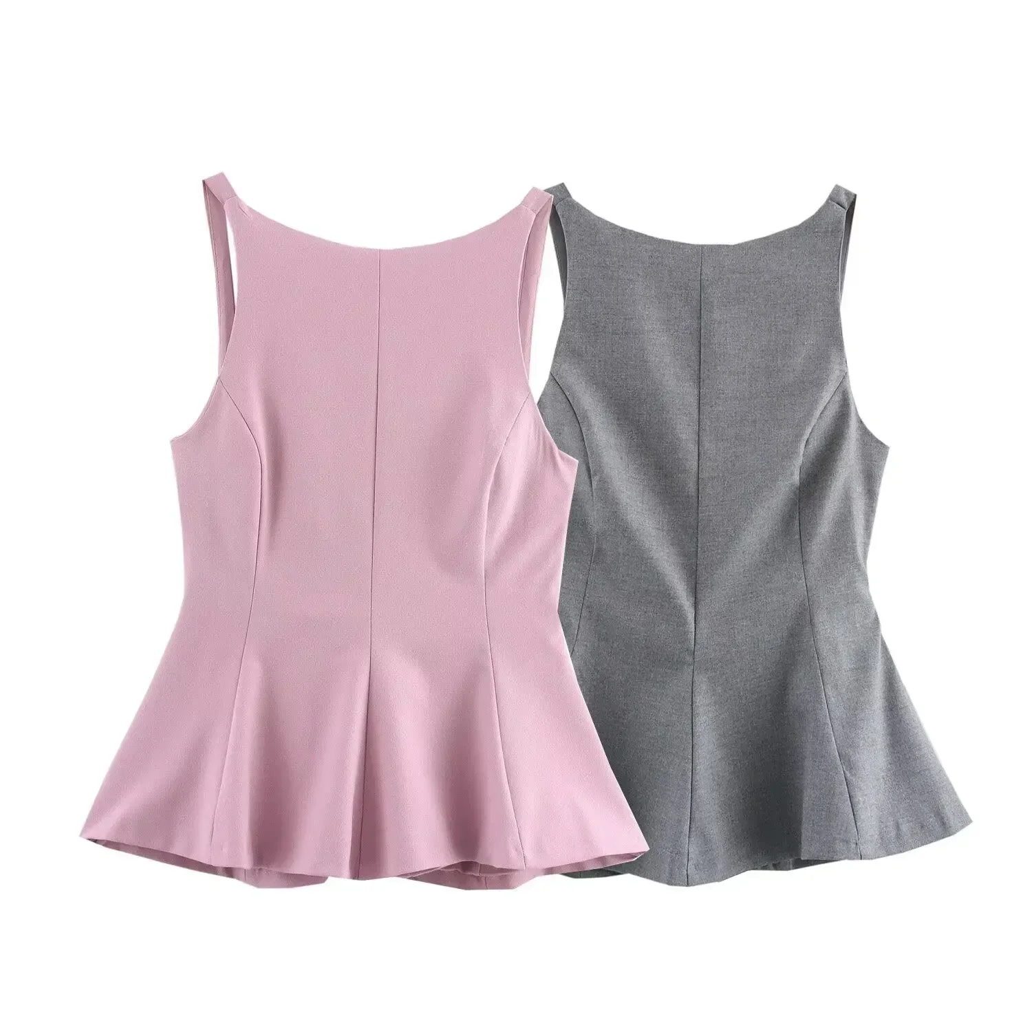 PopPopZrwomen's Fashion 2025 Spring New Style Sweet Spicy Solid Color Halter Neck Open Back Bow Vest Sexy Polyester Fiber Tank T