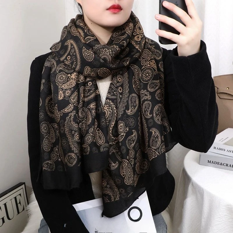 

Vintage Ethnic Style Warm Scarf Cotton Linen Long Silk Scarf Versatile Elegant Shawl Fashionable Cotton Feel Shawl for Women