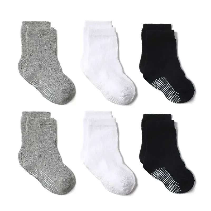 6 Pairs/Lot Cotton Children's Anti-slip Boat Socks Boys Girl Low Cut Floor Sock with Rubber Grips 0 To 3Years