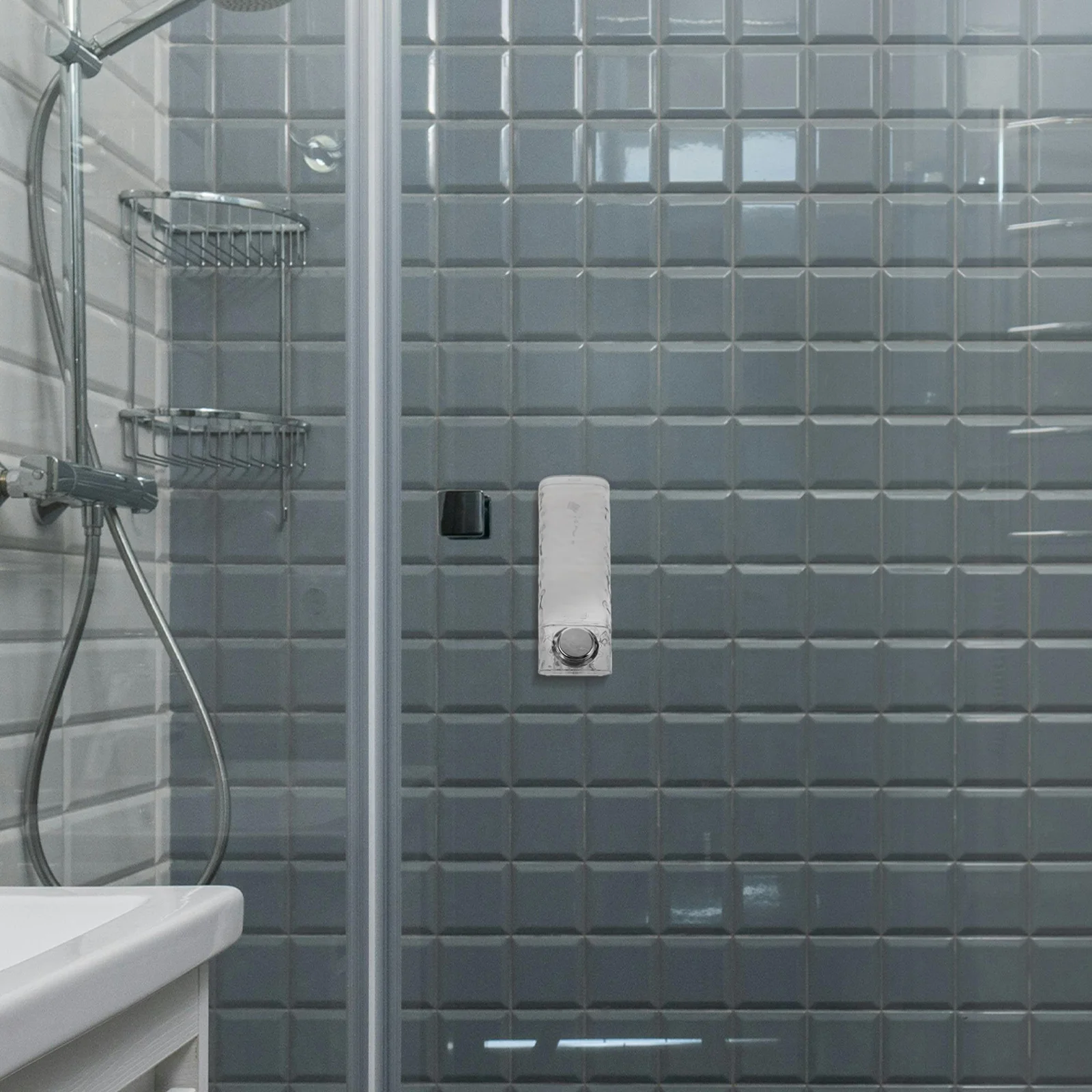 موزع صابون جل الاستحمام المثبت على الحائط بدون مثقاب، شامبو الحمام، مضخة سائلة يدوية، موزع صابون لطيف للحمام