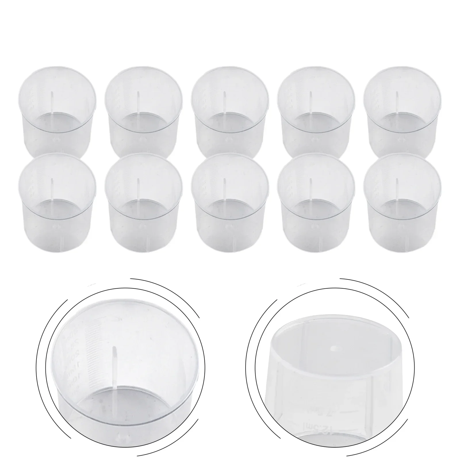 Vaso medidor de plástico transparente para cocina o laboratorio, recipiente para medir medicina, 10 piezas, 15ml/30ml