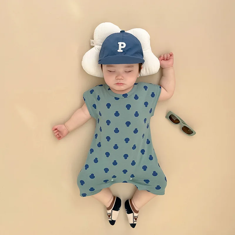

Jenny&DaveBaby Bodysuit 2023 Summer Thin Boys and Girls' All Over Mushroom Short Sleeve Sweetheart Summer Dress Home Climbing Cl