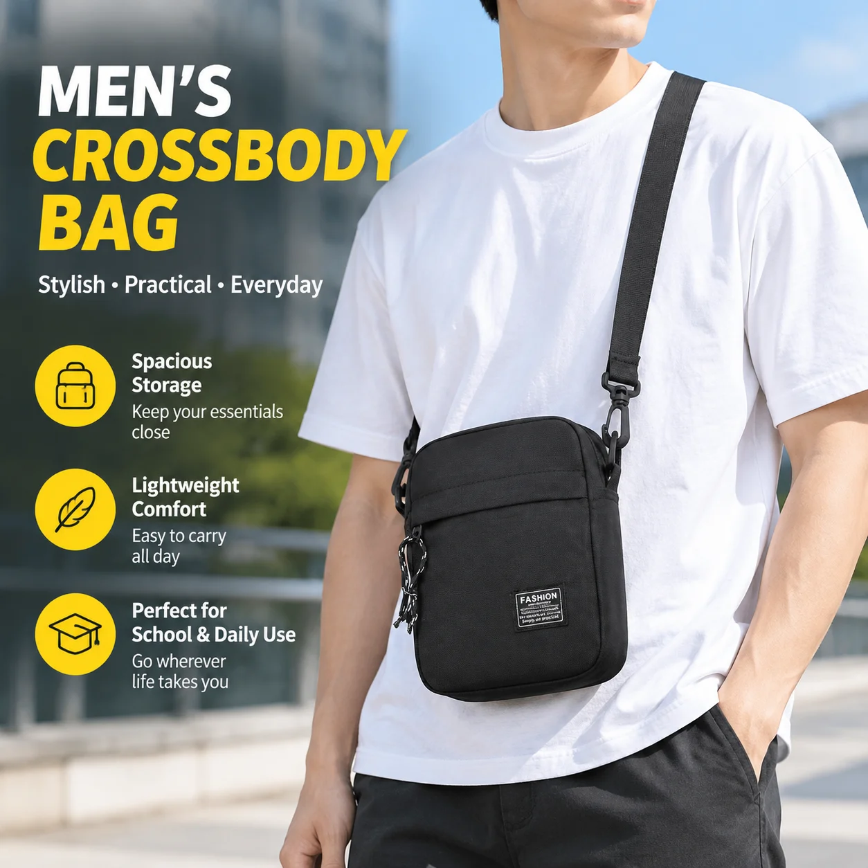 Nylon One Shoulder Crossbody Bag for Men, Daily School Day Use, Cross Body Design, Men's Shoulder Bag