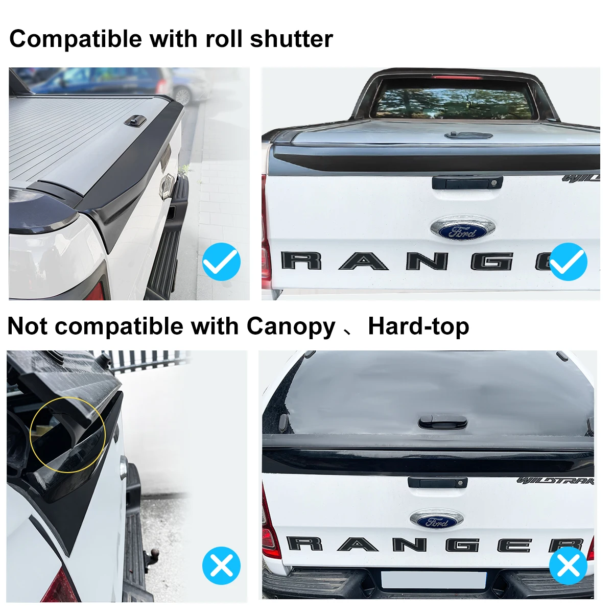 Mattschwarzer Heckspoiler Heckklappe Trimm schienen schutz für Ford Ranger T6 T7 T8 2015-2018 Wildtrak Raptor Car Styling 1St – Detail 3