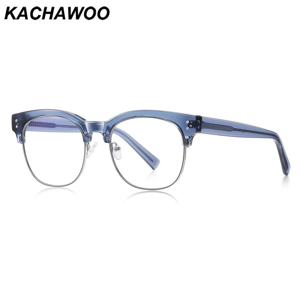 

Kachawoo blue light blocking glasses for men TR90 metal big frame retro eyeglasses frame male European style blue green grey
