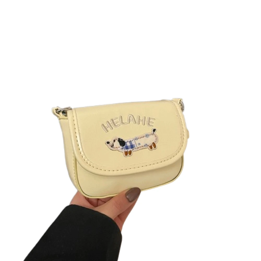 

Kawaii Leather Square Bag Cute Puppy Korean Style Mini Saddle Bag Storage Solid Color Puppy Embroidery Crossbody Bag Outdoor