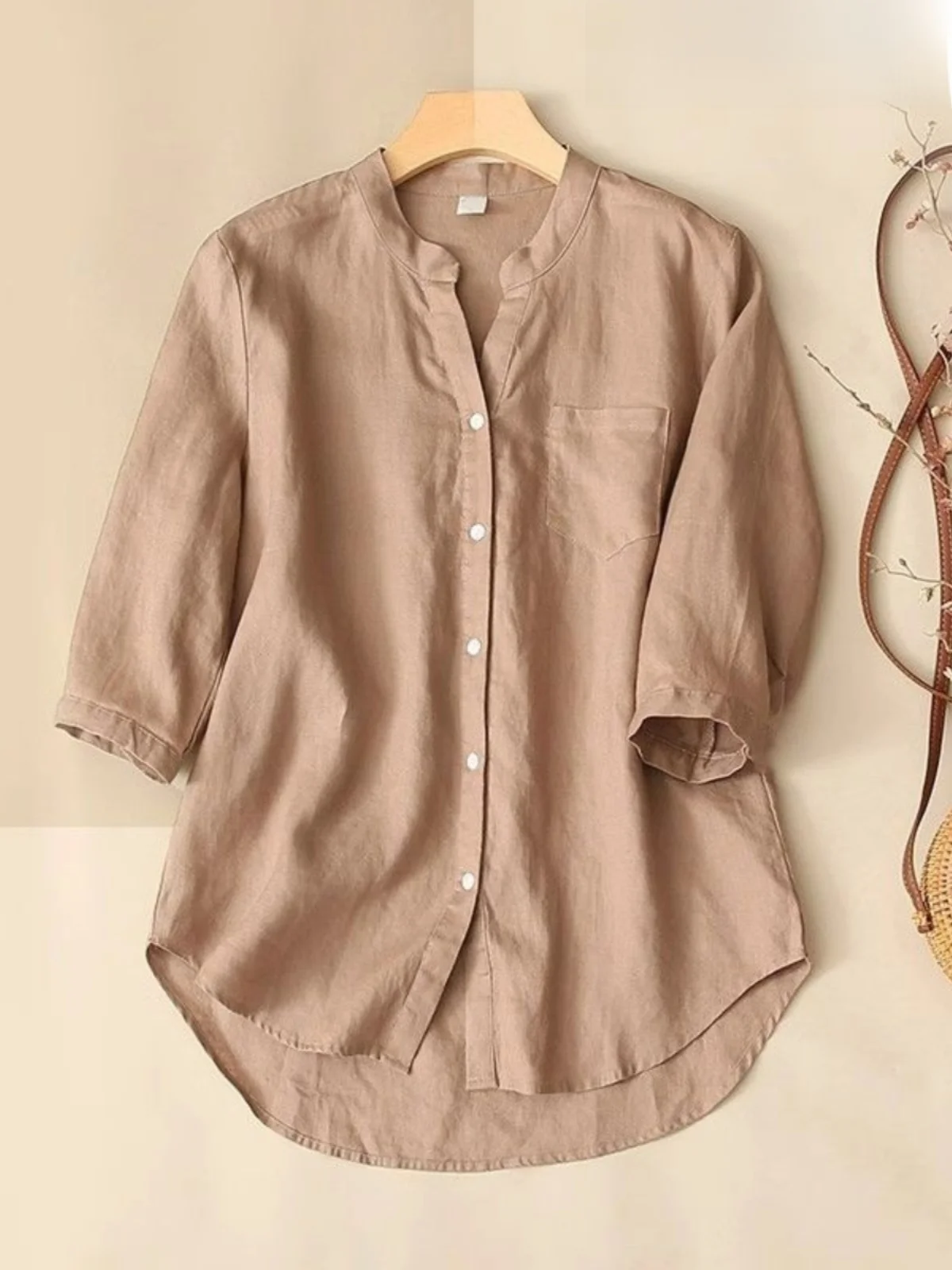 

Loose Cotton Linen Oversized Faionable Artistic Women's irt Five-Quarter Sve Top Summer Wear Versatile Commute Sle