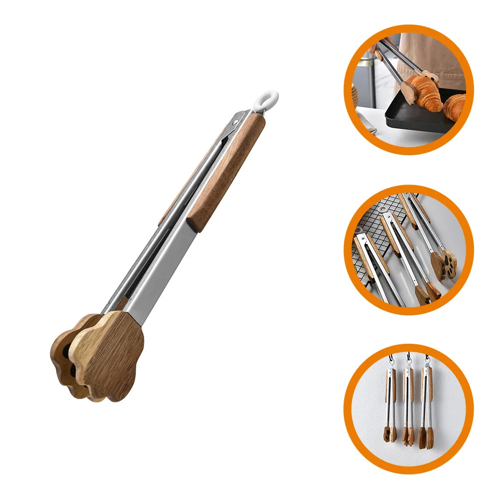 

Paw Food Tongs Stainless Grill Tong Steel Wooden Handle Serving Tong For Buffet Bbq Dessert Kitchen Utensils