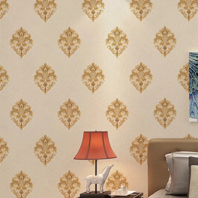 European Style Luxury Damask Wallpaper Roll 3D Embossed Pvc Thickened Paper Wall Decor Wallpapers for Living Room Bed Room