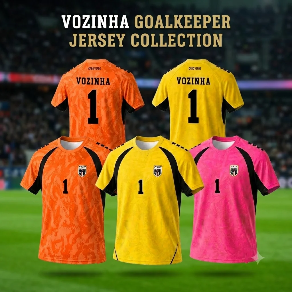 Camisa de Goleiro VOZINHA 1 Cabo Verde, Uniforme de Futebol Infantil, Kit de Treino e Jogo, Laranja, Amarelo, Rosa