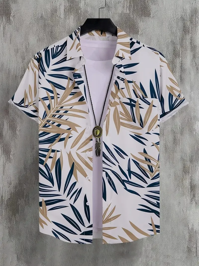 Camisa de manga corta con solapa en forma de hoja para hombre, camisas casuales simples y a la moda, tops multifuncionales, adecuados para vacaciones, Primavera