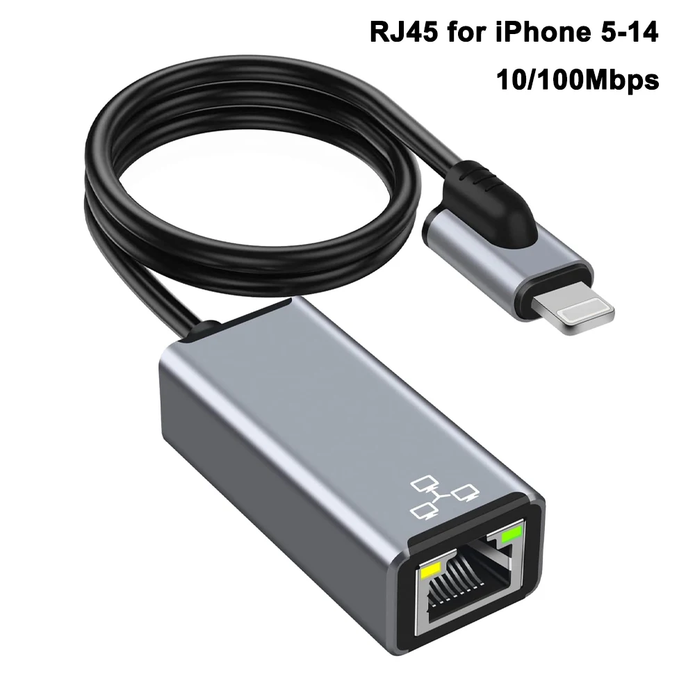 Internet RJ45 for Lightning iPhone 14 13 12 11  8 7 6 5 /iPad/iPod Ethernet LAN Network Adapter with Charge Adapter Port 20W