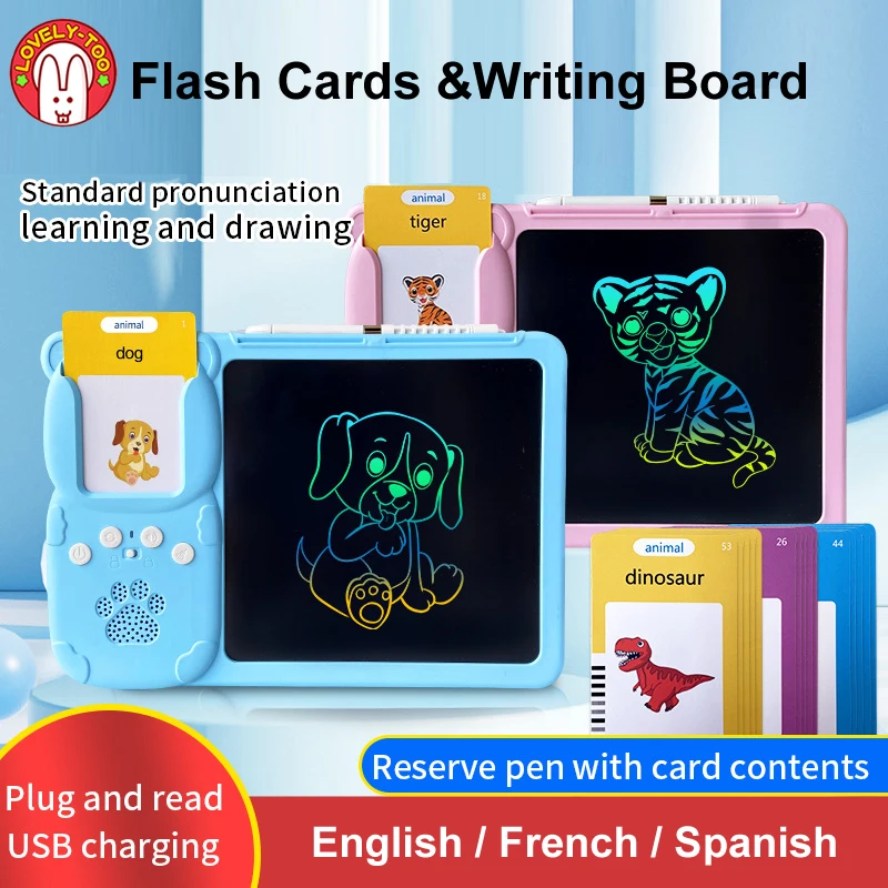 Talking Flash Cards LCD Writing Tablet Board Pad Toddler Toy To Learn English Montessori Games For Children ABC Letters Learning