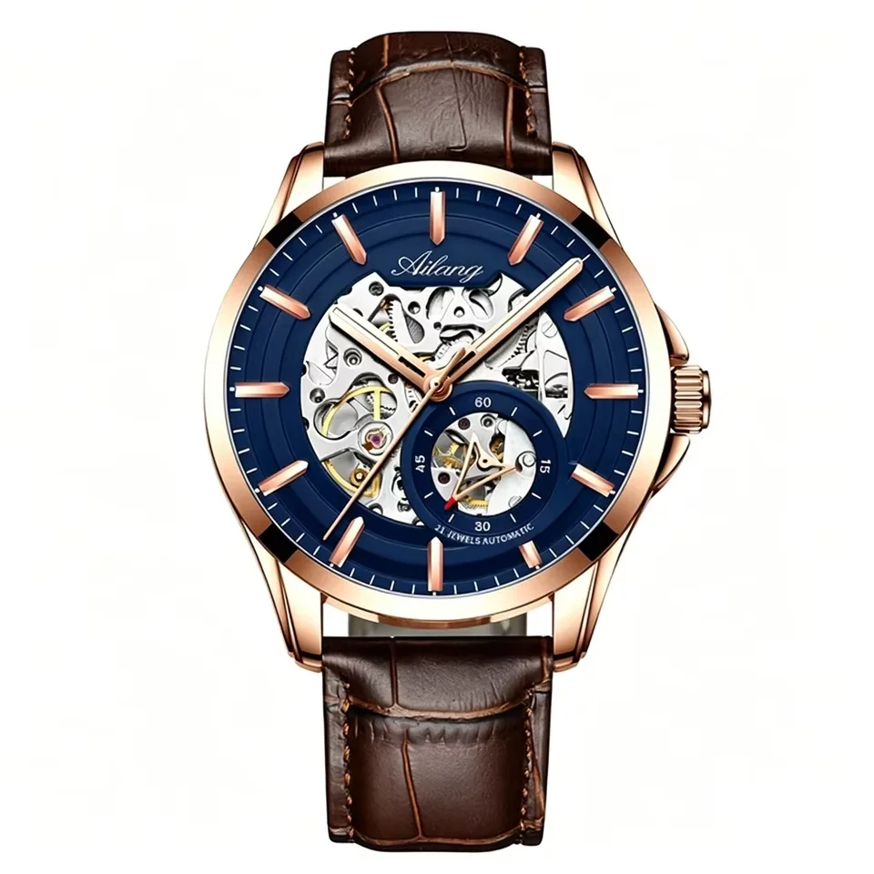Top A Relogio Masculino AILANG Automatic Mechanical Luminous Stainless Steel Luxury Business Transparent Skeleton Watches