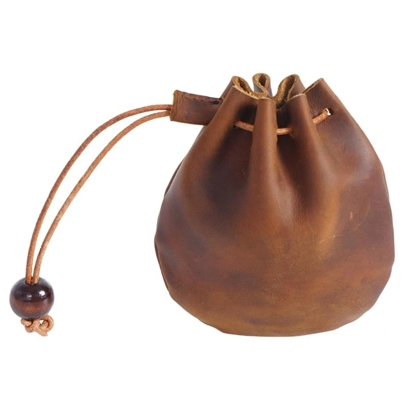 547B Retro Wallet Handmade Coin Bag Cow-Leather Drawstring Coin Purse Storage Bag