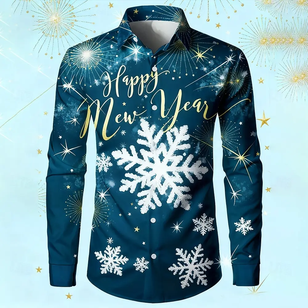 

Новогодняя мужская рубашка с воздушным шаром «С Новым годом», рубашка на пуговицах, модная повседневная праздничная рубашка с длинным рукавом, весенне-осенняя рубашка