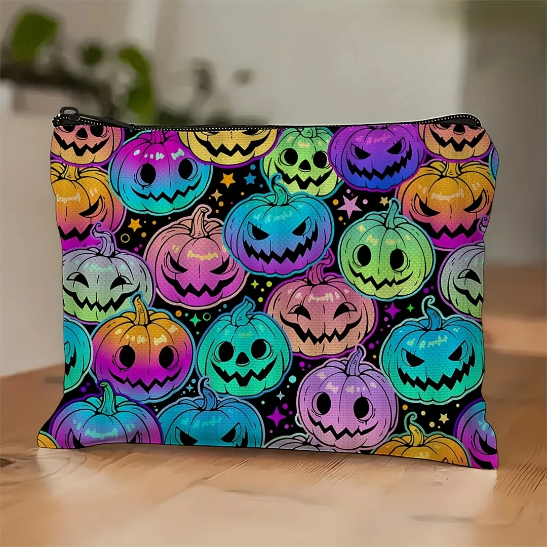 

A Halloween Pumpkin Makeup Bag - Cute Multi-functional Zipper Pouch For Women, Jewelry Storage Bag