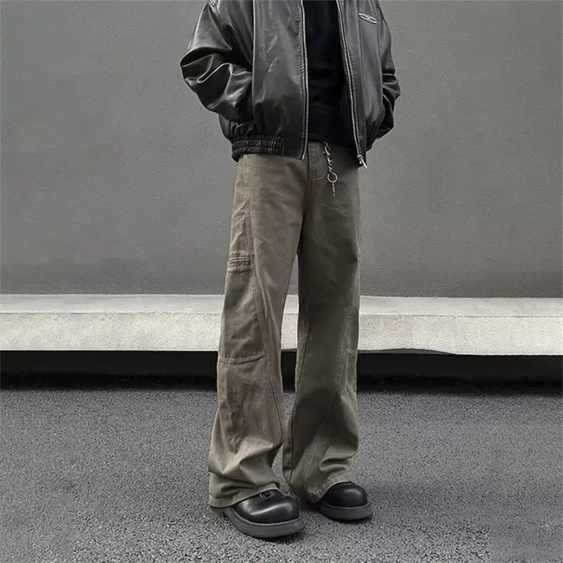 

Retro American High Street Men's Jeans Straight Leg Brown Cotton Stretch Casual Long Pants Spring Autumn Trendy Cleanfit