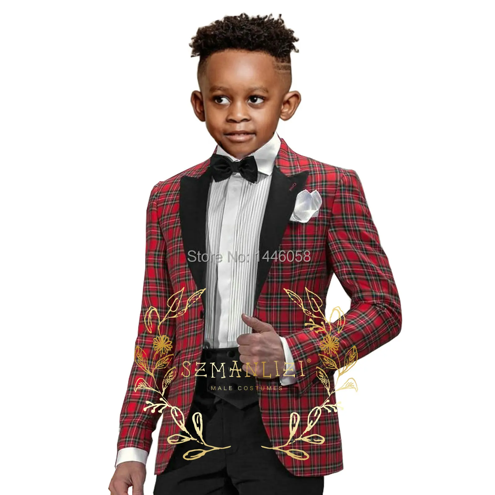 Boys Suit 2 Piece Suit Red Plaid Wedding Tuxedo Jacket Pants for Party Celebration Formal Event Handmade Customized Suits