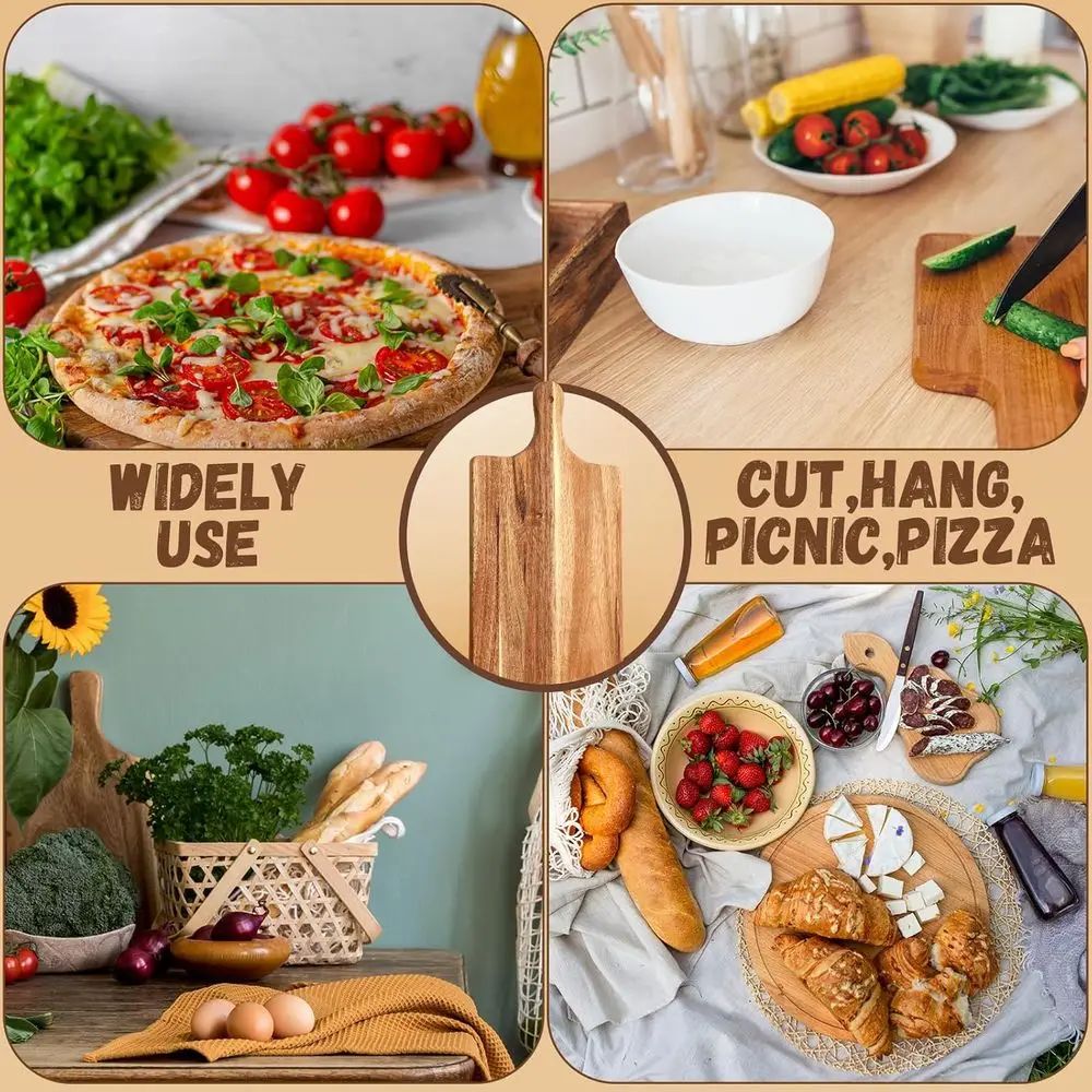 Acacia Wood Cutting Board Set, 12-Piece, with Handles, for Kitchen Chopping, Serving, and Gifting on Special Occasions, 16x10 an