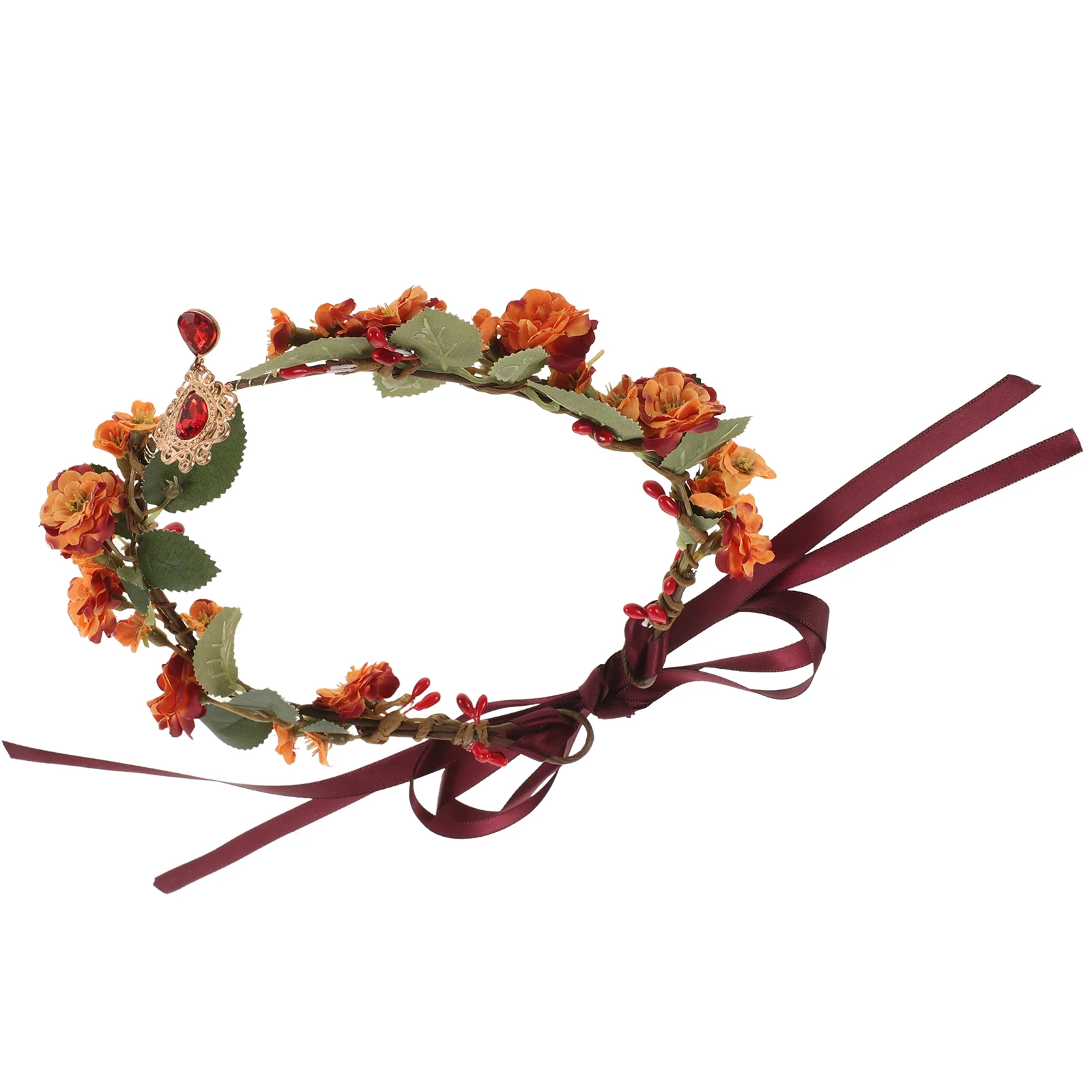 

Red Flower Crown Headb Floral Headpiece Elf Rhinestone Crowns Wedding Party Bridal Accessories Cosplay Props Photoshoot