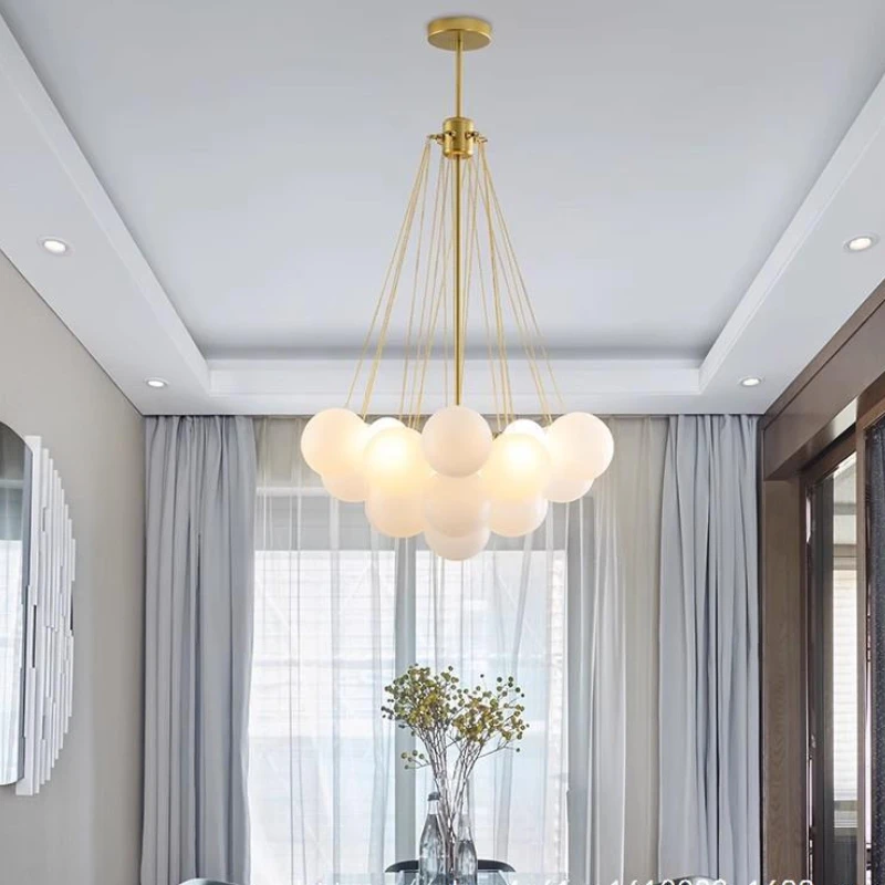 

Dining Room Frosted Glass 19/37 Ball Chandelier Nordic Living Room Decoration Hanging Lamp Gold Black Bubble Pendant Lights