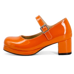 Elegant Medium Heels Lolita Mary Janes Shoes Women Straps Girls Fashion Red Yellow Heeled Pumps Party Dance Wedding Shoes Ladies