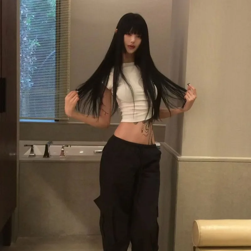 

American High Street Sexy Hottie T-shirts Harajuku Subculture Letter Printed Tees Popular White Hollow Tops Women Slim Chic Top