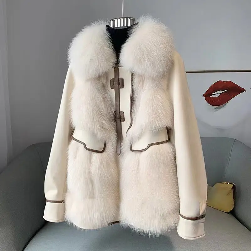 Winter New Fur Coat Women Double-sided Parkas Plush Collar Loose Warm Fashion Button Coat Mid Length