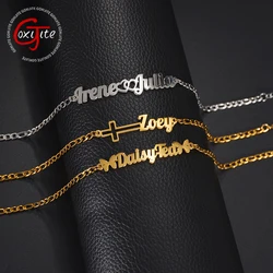 Goxijite Customized Name Bracelet For Women Men Custom Stainless Steel Cross Heart Butterfly Nameplate Bracelets Jewelry Gift