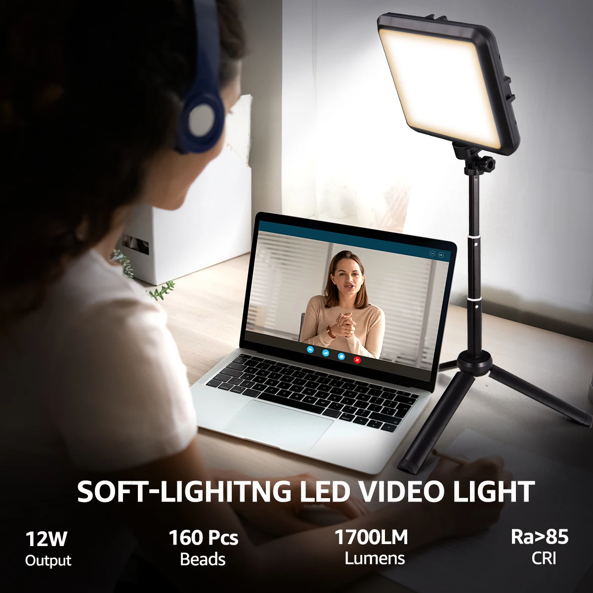 2-Pack 8”Studio Video Light Photography Lighting Kit 2800K-6500K with Adjustable Tripod Stand for Zoom, Game Streaming, YouTube