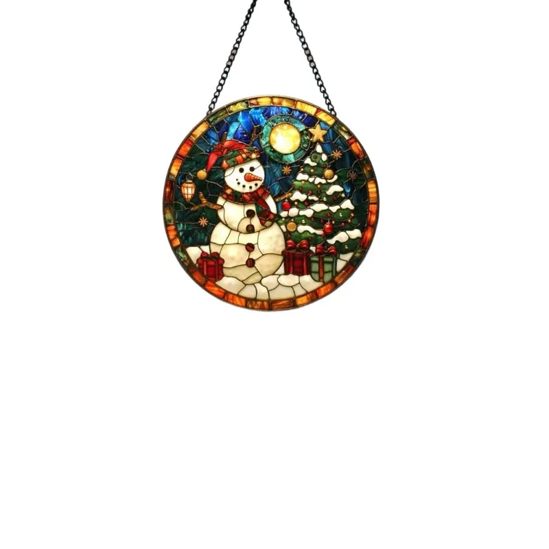 For Christmas Snowman Glass Pendant Patio Decoration Cafe Window Sun Catcher Hanging Artwork