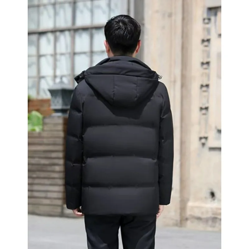 Down Jacket Men New Duck Down Winter Hooded Coat Windproof Warm Parkas Travel Camping Overcoat New In Thicken Solid Color