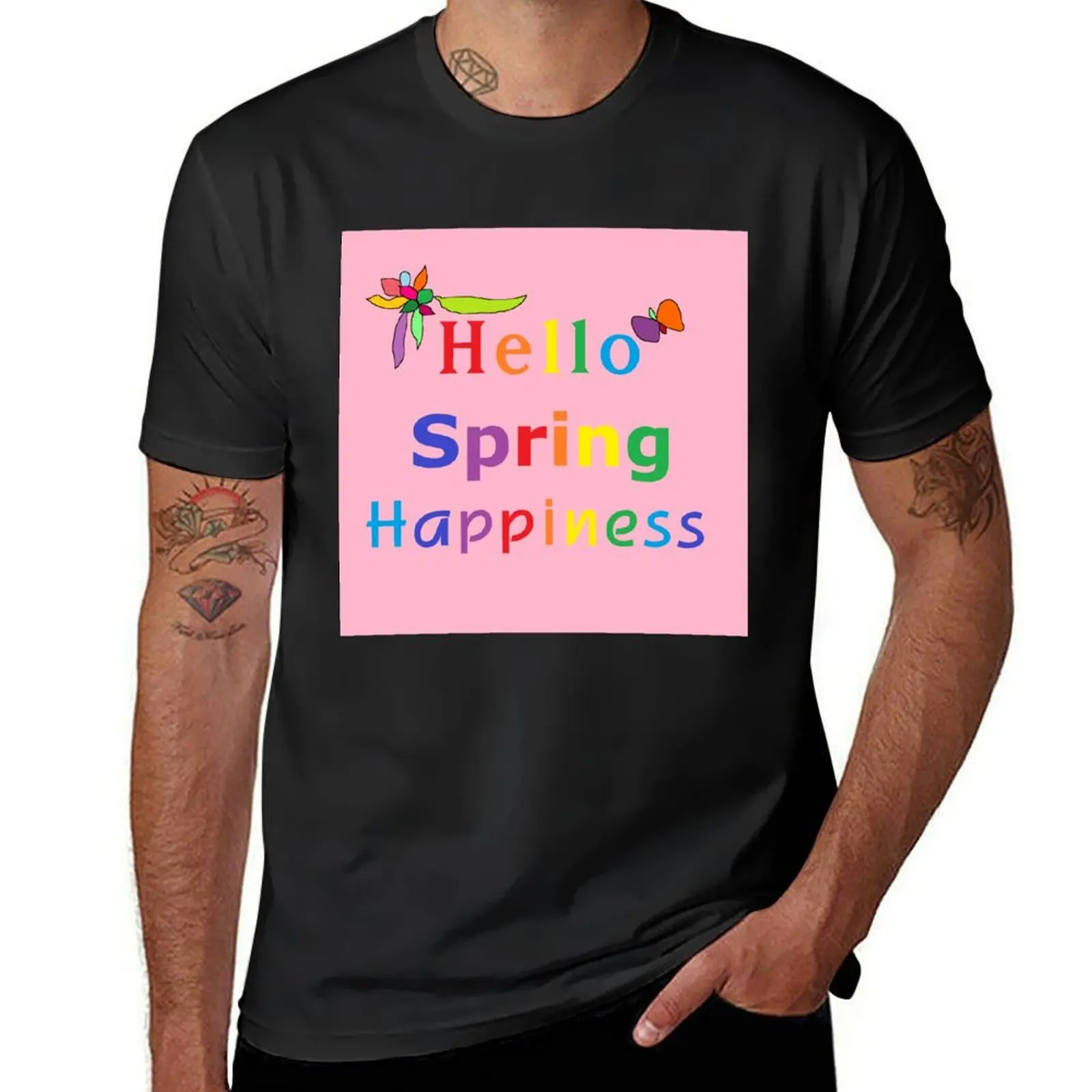 

Hello Spring Happiness Time T-Shirt blacks cute tops men workout shirt