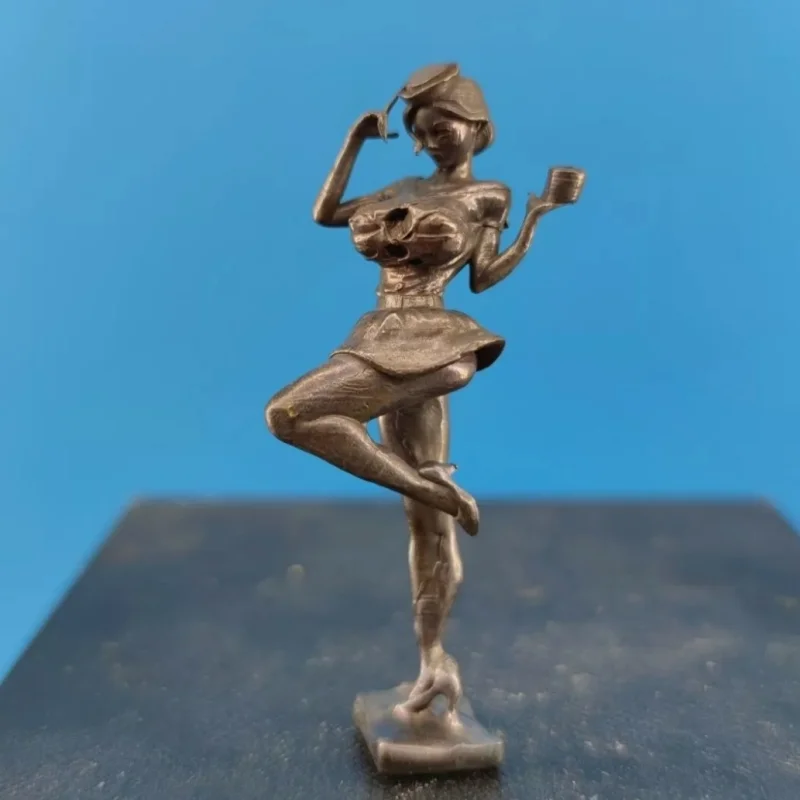

2.5" Black Old Brass Sexy Mini Swimsuit Skirt Girl Model Statue Beauty Body Gift