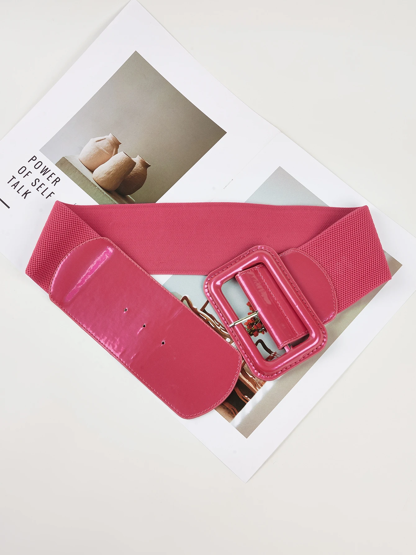 직사각형 핀 버클 와이드 벨트 여성 빈티지 다목적 탄성 허리띠 캐주얼 데일리 드레스 코트 장식 거들