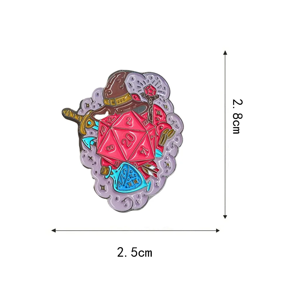 Pink 20-sided Die Theme Magician Creative Badge Butterfly Buckle Medal Decoration Craft Gift for Men and Women