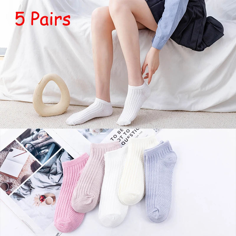 5 Paar ultra dünne Frauen socken atmungsaktive unsichtbare Anti-Reibungs-Söckchen süße kawaii Streifen Socke für Mädchen