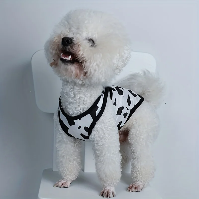 Pet clothes dog and cat vest Light, breathable and comfortable, black and white color cow pattern, fashionable and simple, suita