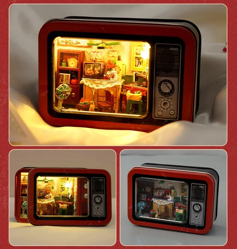DIY Retro Cabin Ornaments, Handmade Iron Box, Childhood Memory Model, Developing Children's Intelligence, Home Decoration